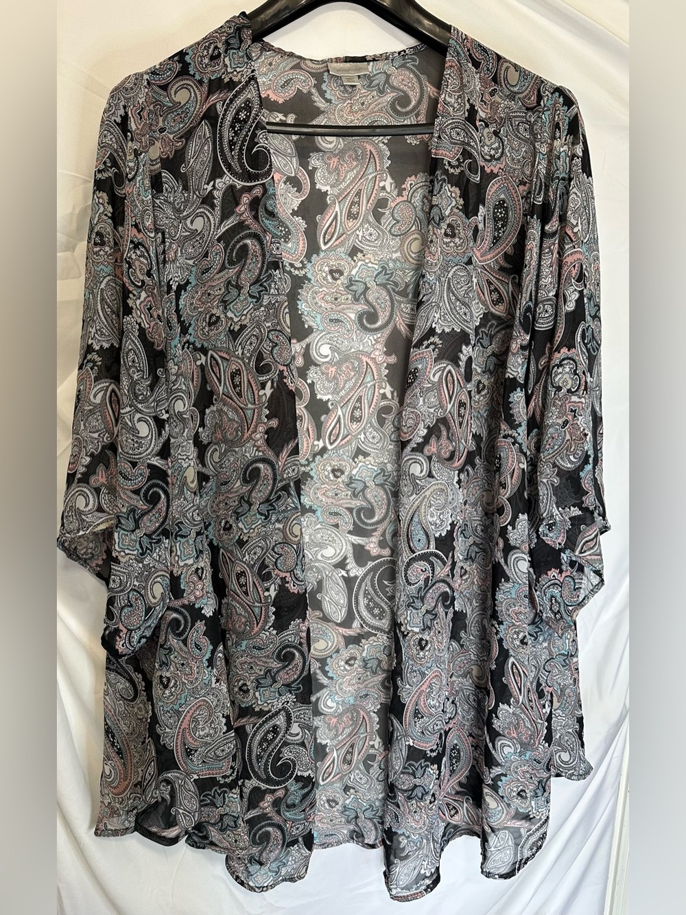 Avenue Sheer Black Paisley Kimono Swimsuit coverup 22/24
